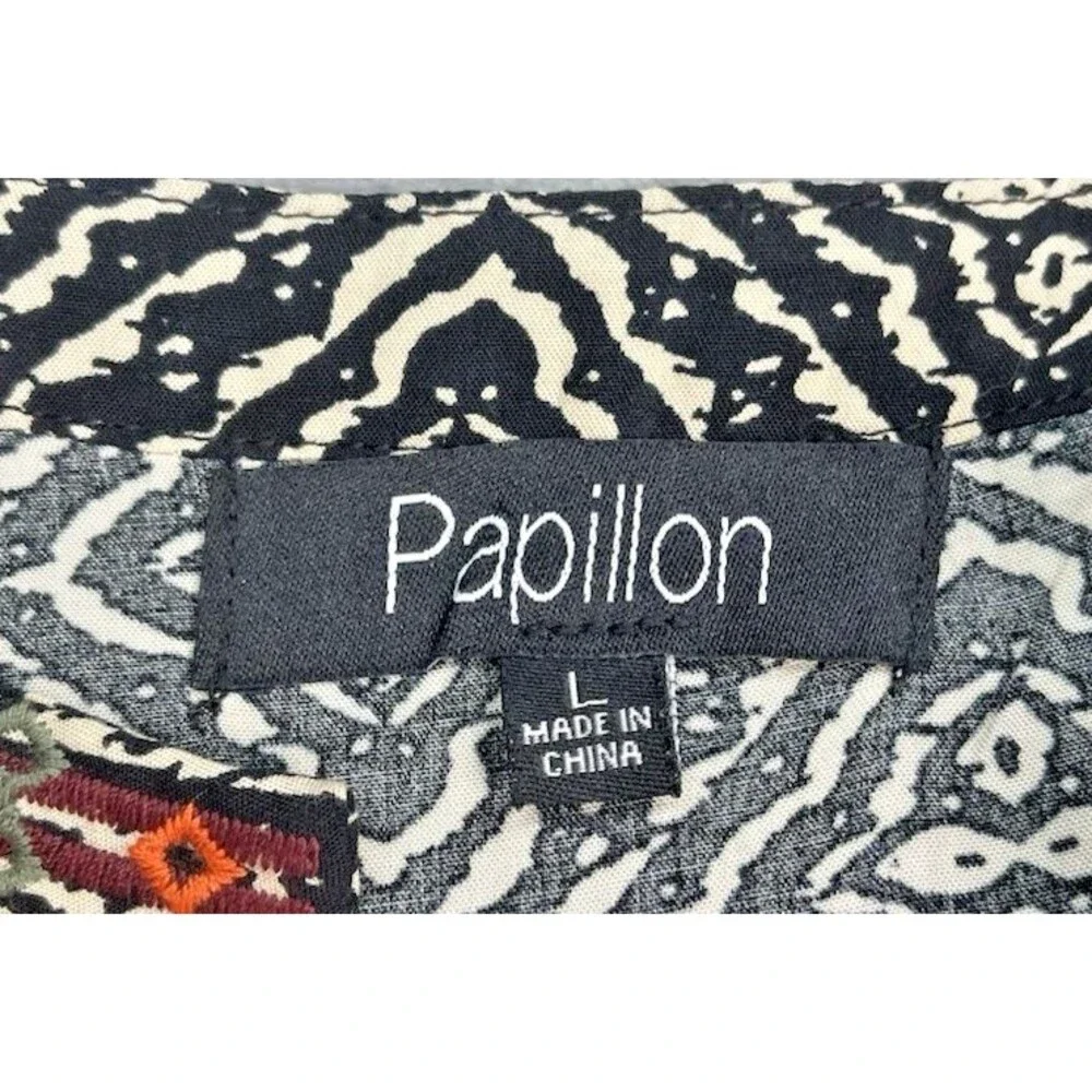 Papillon womens shift dress w/tie tassel embroidered Large cottage summer travel - Picture 3 of 8